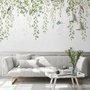 Green Hanging Leaves with Colorful Birds Wallpaper Mural