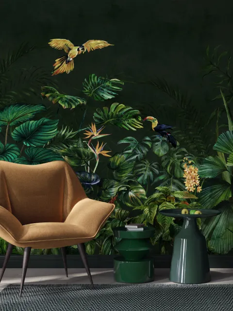 Dark Tropical Plants Wallpaper Mural