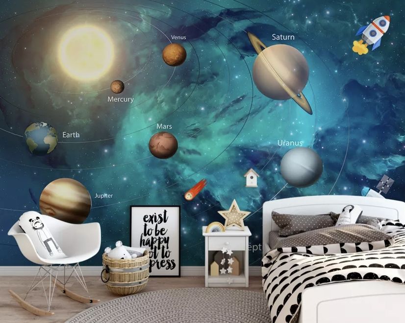 Solar System Planets and Sun Wallpaper Mural