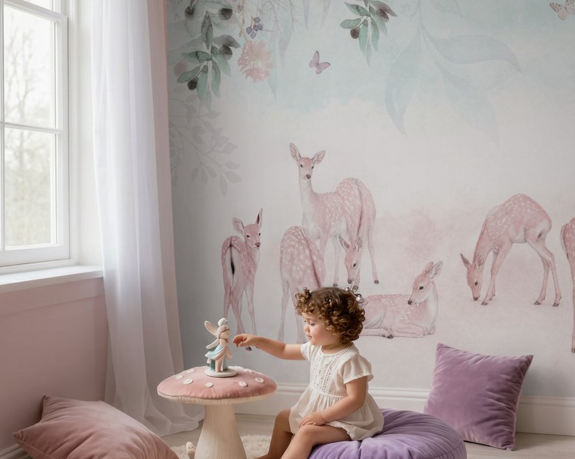 Papier peint cerfs dans le jardin floral