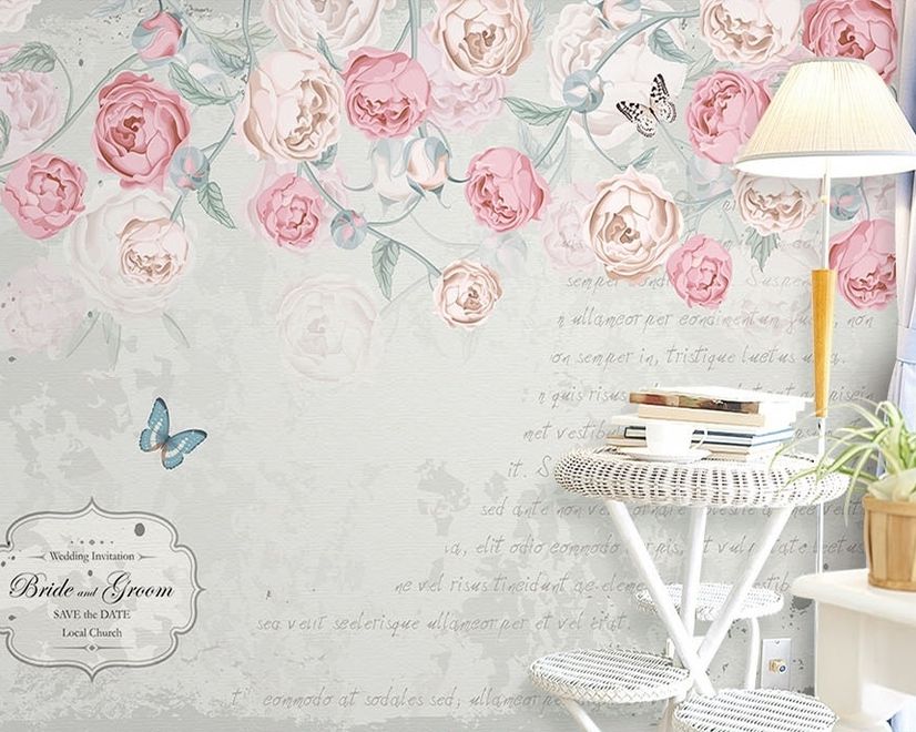 Pink Victorian Vine Flower Wallpaper Mural