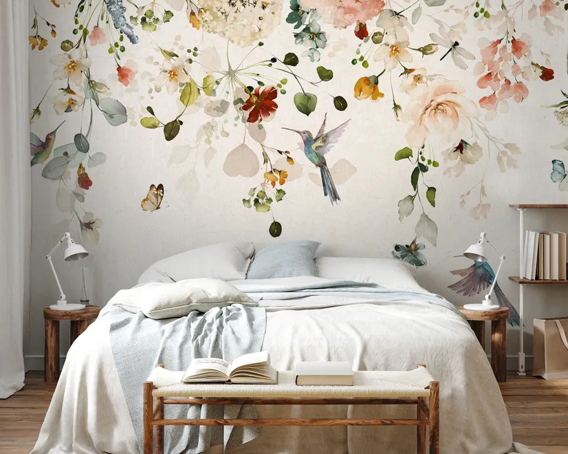 Watercolor Soft Peony Floral Blossom Wallpaper Mural