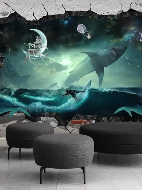 Sea Whales Sharkes Wallpaper Mural
