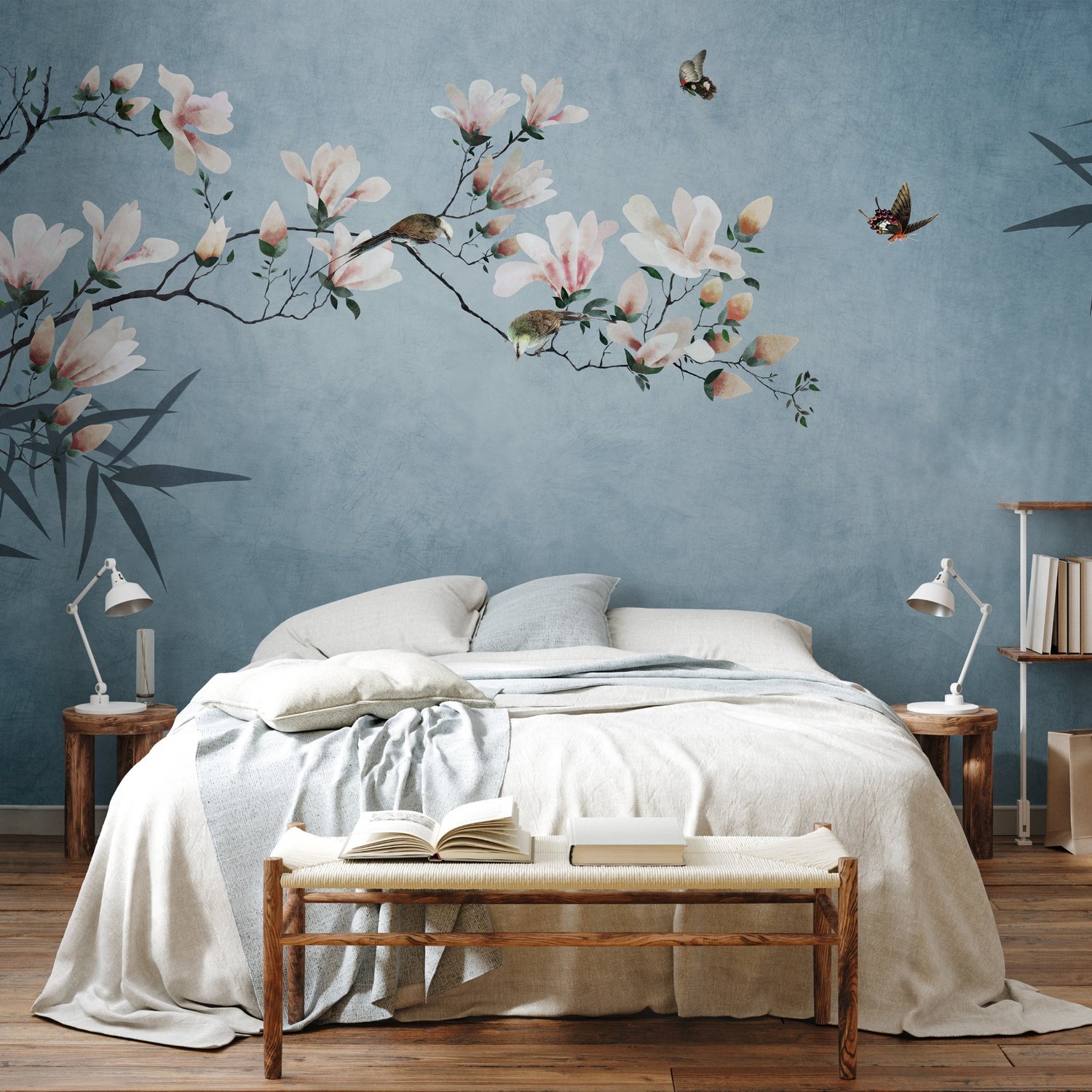 Pink Magnolia Floral Art Wallpaper Mural - Peel and Stick