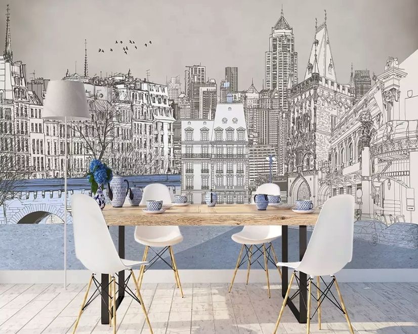 London Charcoal Drawing City Wallpaper Mural