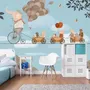 Elephant on Bicycle with Cute Animals Wallpaper Mural
