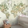 Watercolor Kids World Map with Soft Animals Wallpaper Mural