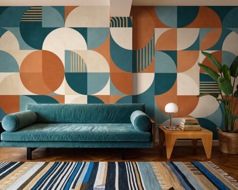 Retro Abstract Geometric Shapes Wallpaper Mural