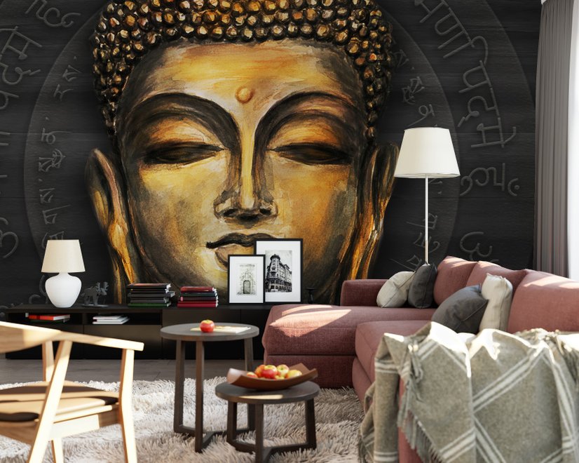 Gautama Buddha Fototapete mit dunklem Hintergrund