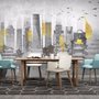 Papier peint panoramique paysage urbain lumière jaune de la ville