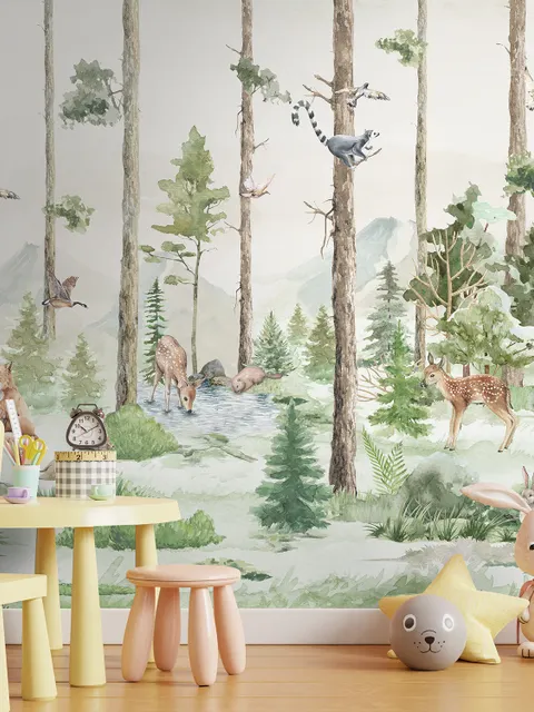 Kids Forest Animals in the Jungle Wallpaper Mural