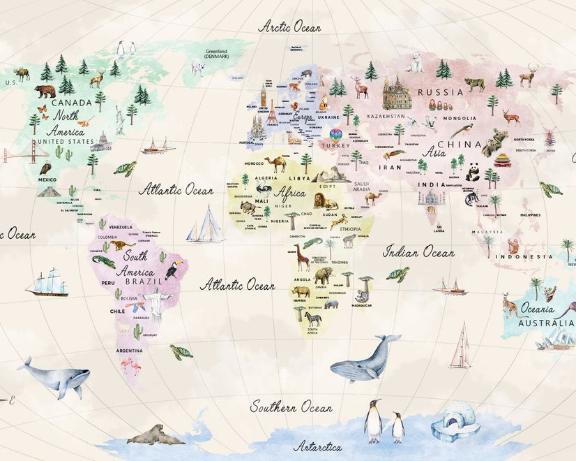 Kids Educational World Maps Wallpaper Mural