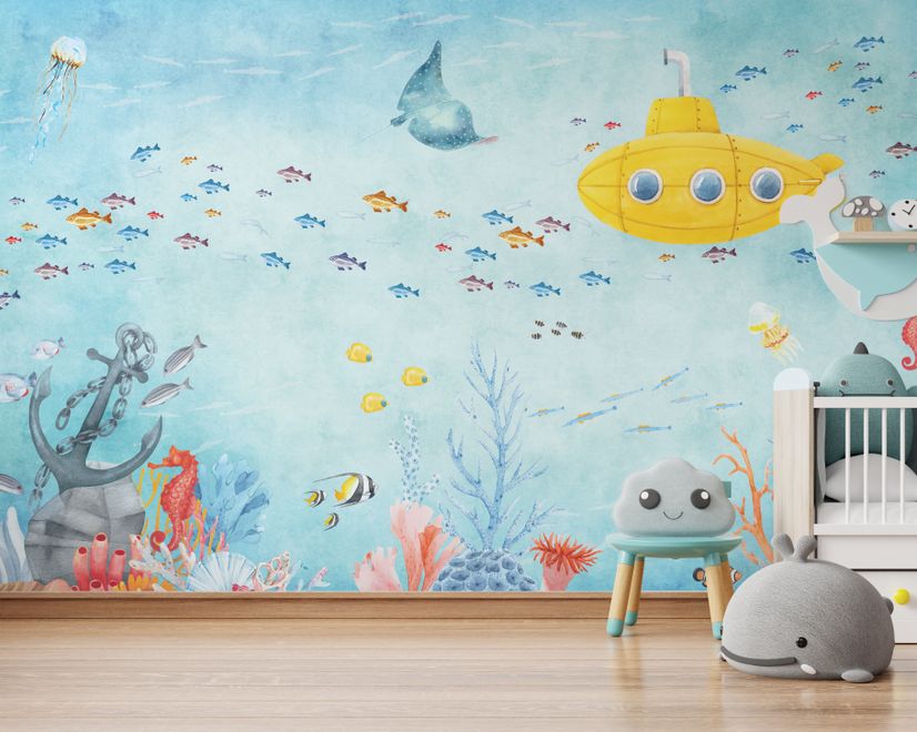 Kids Nursery Undersea with Submarine Wallpaper Mural