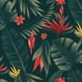 Rote Blüten- und Palmblatt-Fototapete