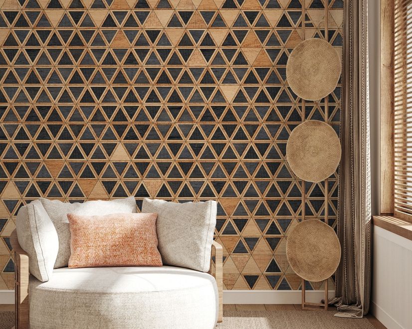 Papier peint motif forme géométrique triangle effet bois