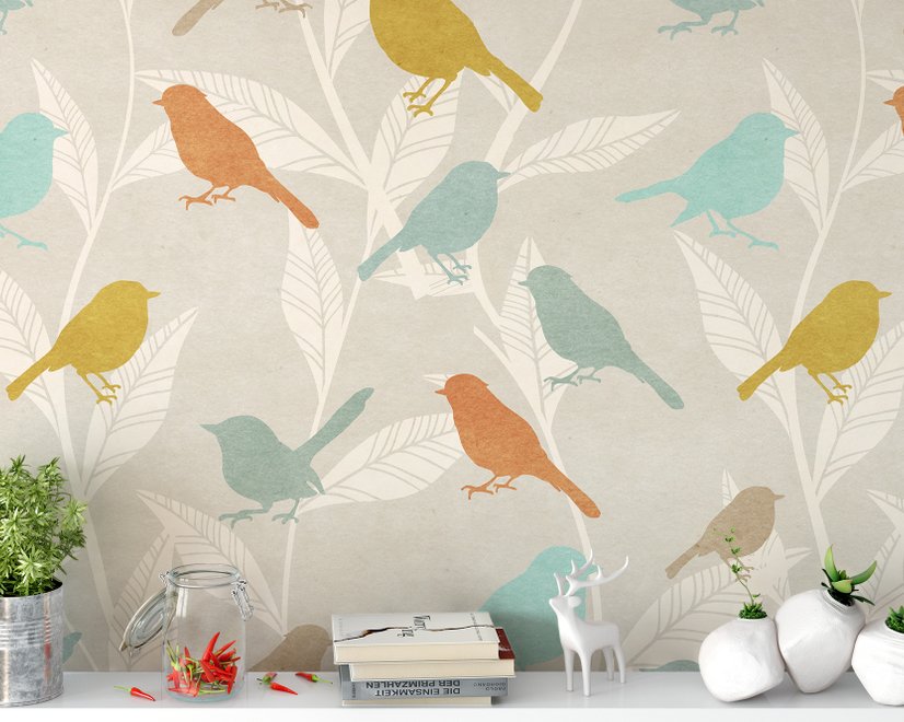 Papier peint panoramique d'oiseaux européens colorés