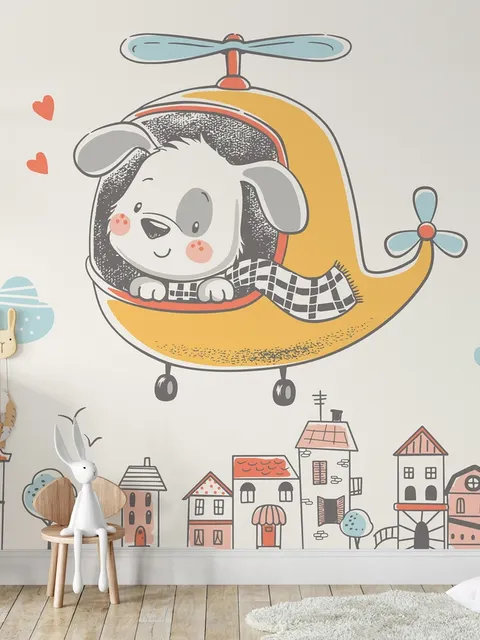 Cute Puppy in Helicopter Wallpaper Mural