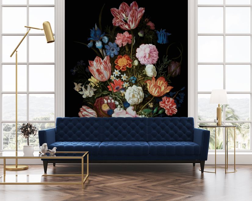 Elegant Dutch Dark Floral Bouquet Wallpaper Mural