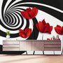 Papier peint panoramique coquelicots rouges avec fractales abstraites