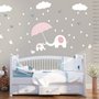 Stickers muraux éléphanteau gouttes blanches papillon enfants