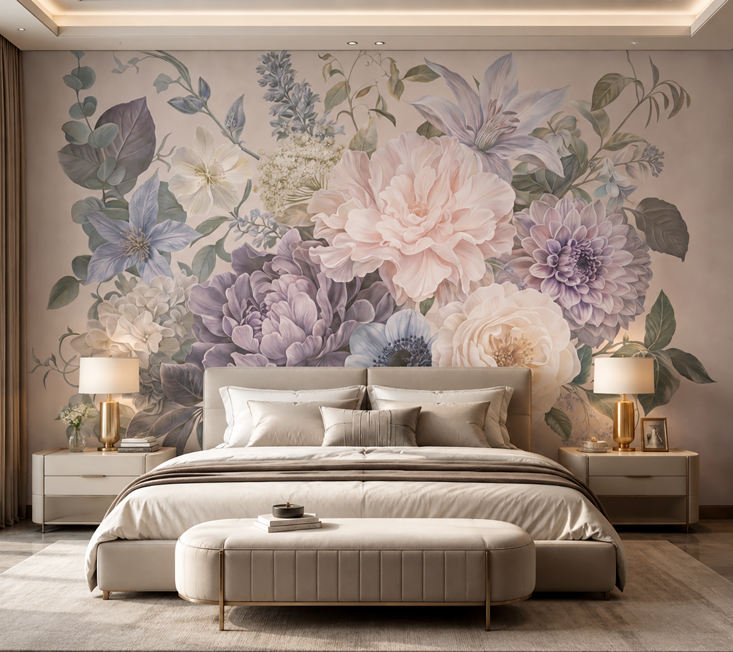 Elegant Pastel Botanical Flower Bouquet Wallpaper Mural - Peel and Stick