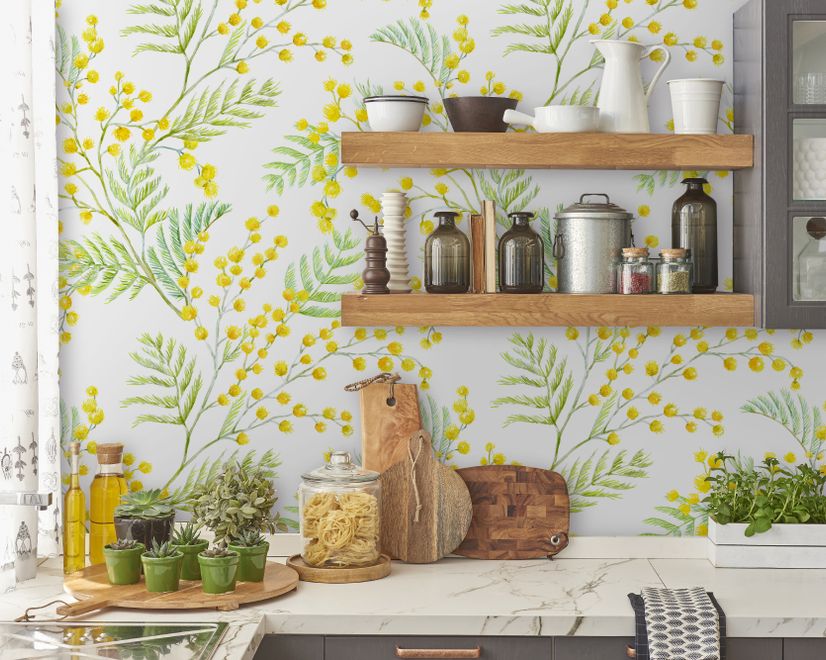 Yellow Herbs Floral Wallpaper Mural