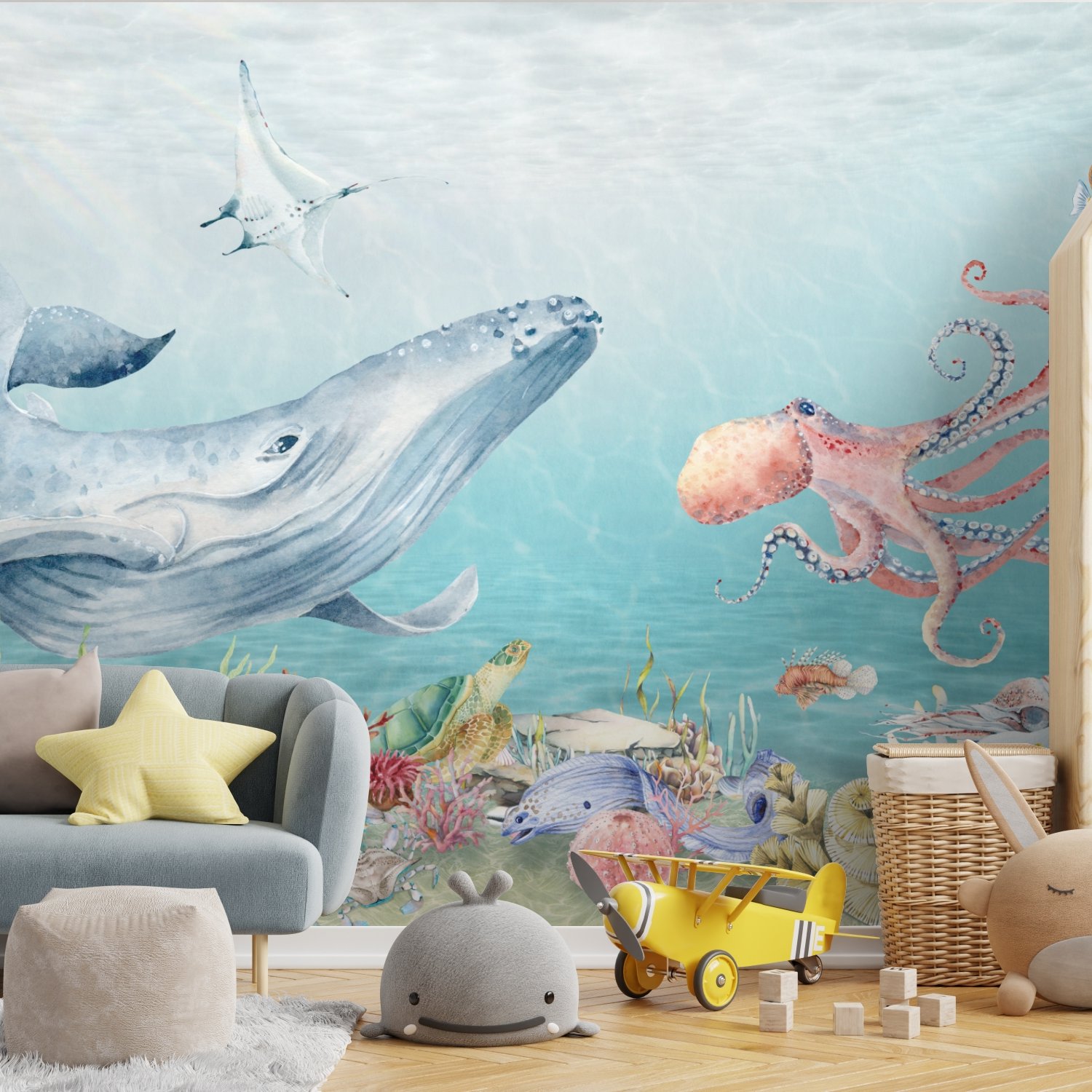 Kids Cute Whale Undersea Wallpaper Murals - Peel and Stick