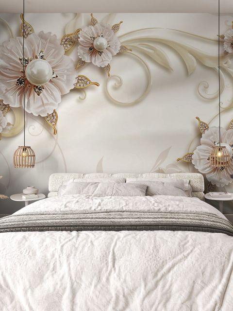 3D Look Pearl Daisy Floral Wallpaper Mural