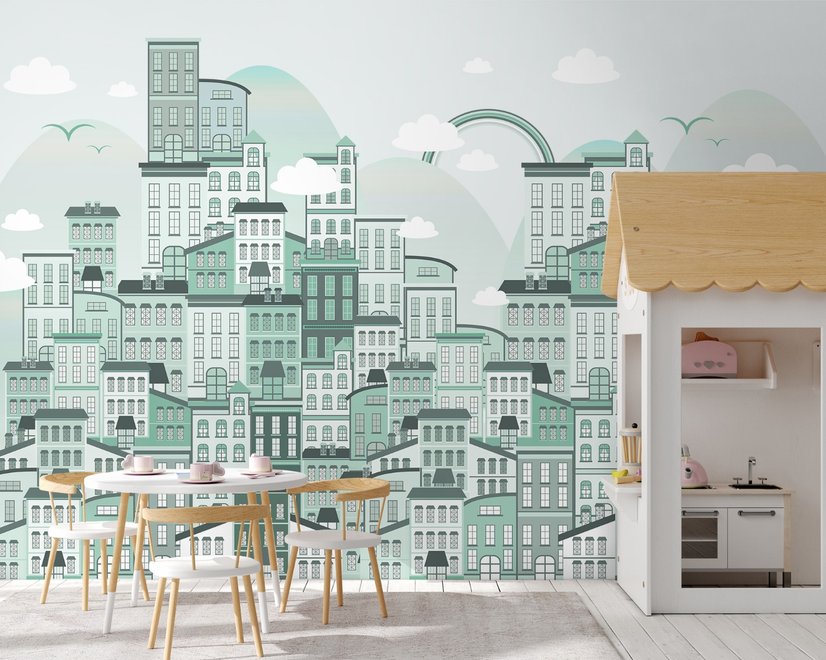 Monochrome City View Wallpaper Mural