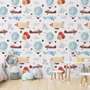 Kids Vintage Hot Air Balloon and Aircraft Pattern Wallpaper Mural
