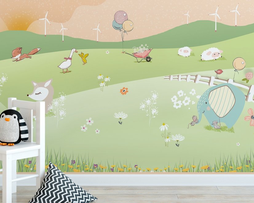 Kinderzimmer Cartoon Waldlandschaft Fototapete