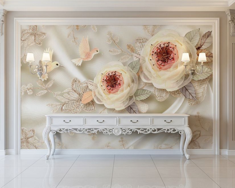Soft Bloom Lace Bird Wallpaper Mural