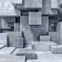 3D Look Concrete Style Gray Abstract Cubes Wallpaper Mural