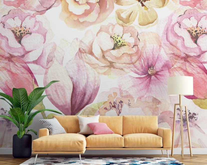 Pink Peony Floral Bouqet Pattern Wallpaper Mural