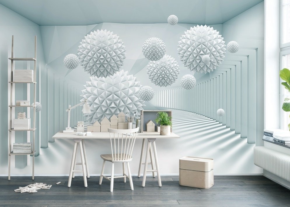 Abstract Corridor with Nordic Balls Wallpaper Mural - Peel and Stick
