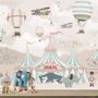 Kinder Cartoon Zirkus mit Heißluftballon Fototapete