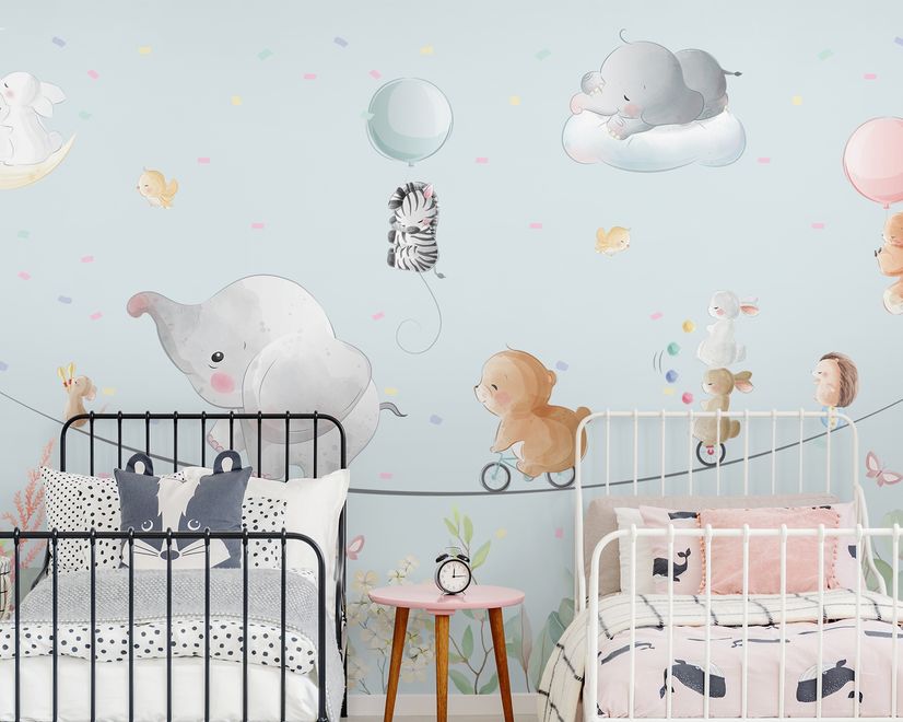 Cute Flying Animals with Funny Circus Wallpaper Mural