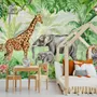Kids Safari Watercolor Tropical  Forest Jungle Animals Wallpaper Mural