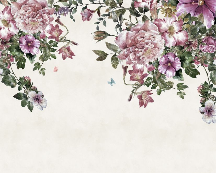 Vintage Pink Floral Art Wallpaper Mural