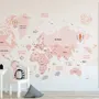 Kids Girls Cartoon Pink World Map Wallpaper Mural