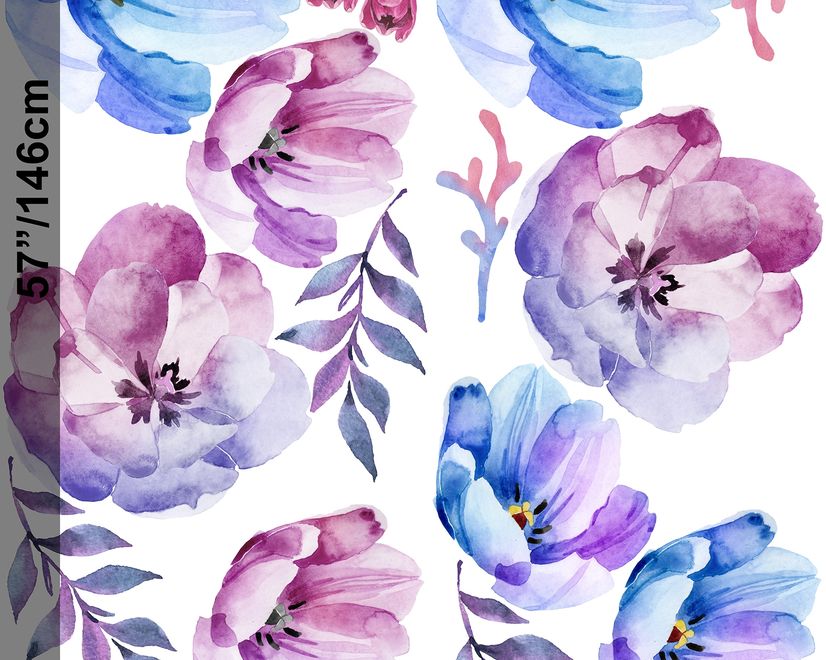 Watercolor Pink Blue Gardenia Floral Bouqets Wall Decal Sticker