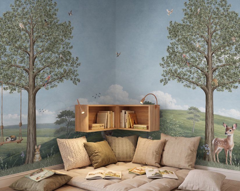 Kids Forest Animals Landscape Wallpaper Mural