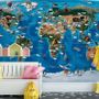 3D Look Kids World Map with Compass Wallpaper Mural