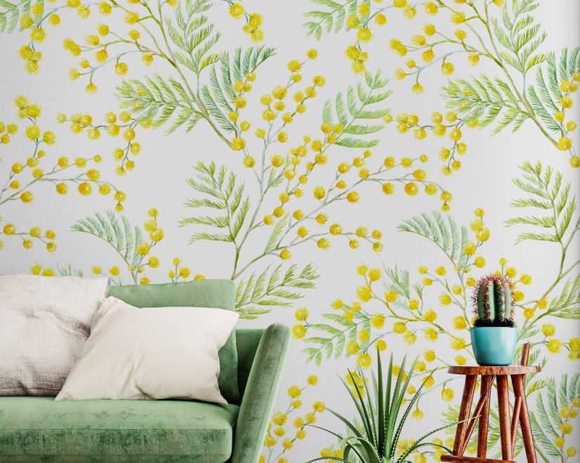 Yellow Herbs Floral Wallpaper Mural