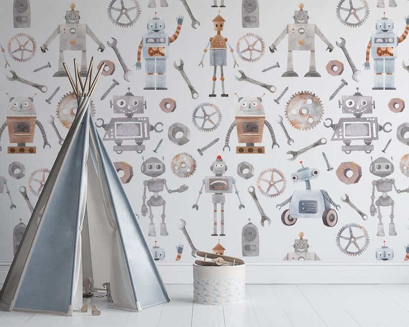 Kids Watercolor Robot Wallpaper Mural