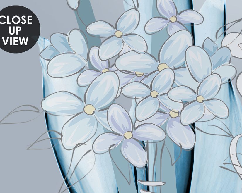 Blaue Transparente Blumen und Weiße Schmetterlinge Fototapete