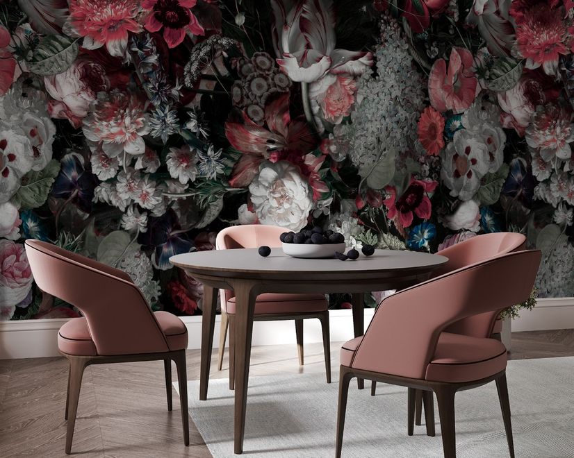 Red Floral Bouqet Wallpaper Mural