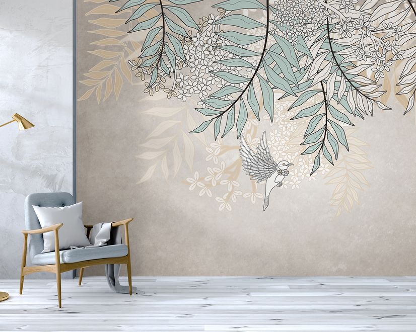 Hanging Soft Leaves Art Wallpaper Mural
