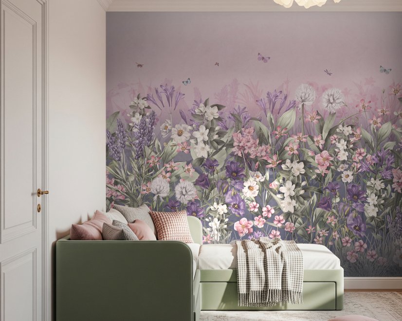 Soft Blooming Floral Meadow  Kids Wallpaper