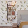 Kids wallpaper with sage, caramel and blue-gray watercolor dragons, clouds, sun and stars on white